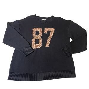 Aeropostial 87 Black & Cheetah Print Graphic Knit Crew Neck Sweater XL Y2K Boho